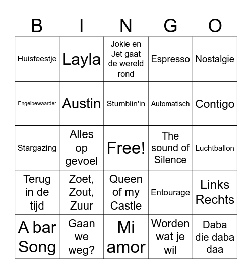 Muziekbingo Card