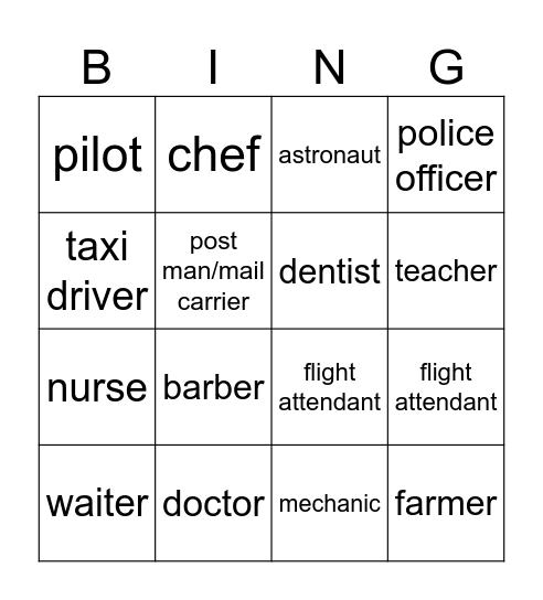 BW1 U7 Jobs Bingo Card