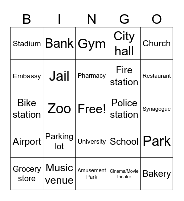 Places in the City Bingo Card