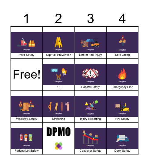 Wayfair Quality and Safety Bingo Card