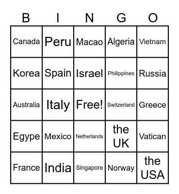 Find the Right Country Bingo Card