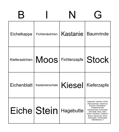 Spür und schau Natur Bingo Card