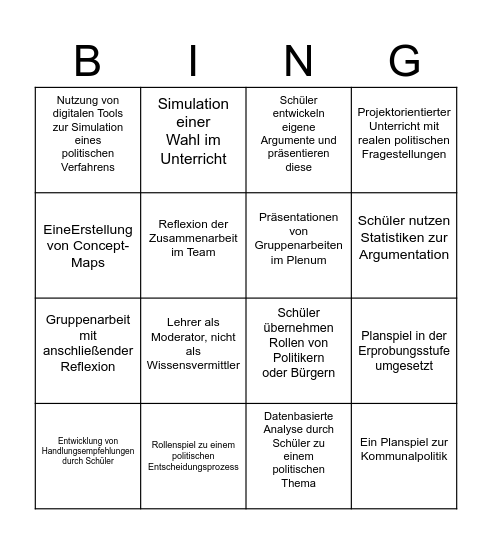 Politikunterricht Bingo Card