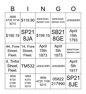 Untitled Bingo Card