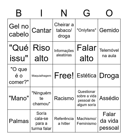 Escola bingo Card