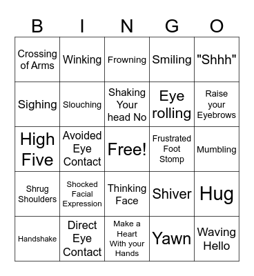 Body Language Bingo Card