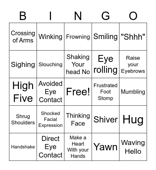 Body Language Bingo Card