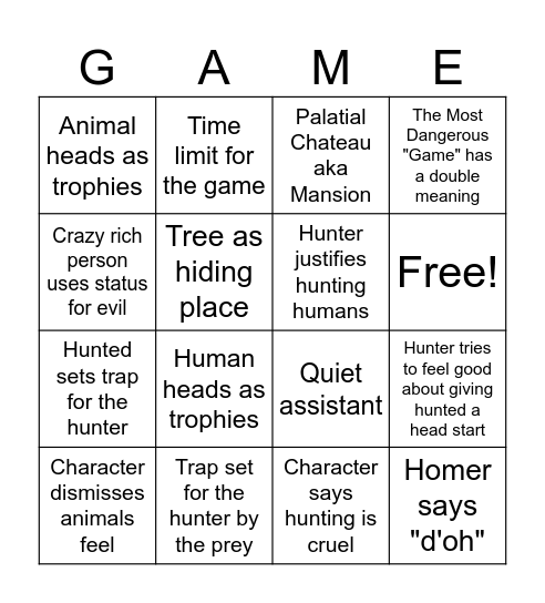 "Survival of the Fattest" Bingo Card