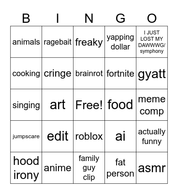 TikTok Bingo Card