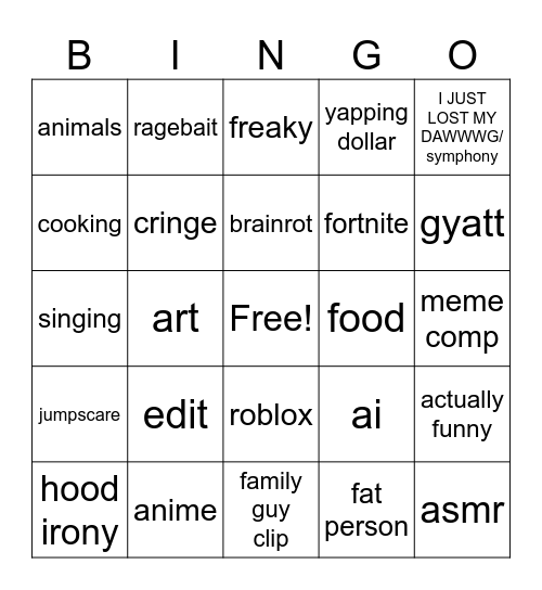 TikTok Bingo Card