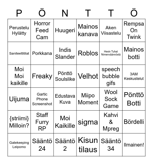 Pönttöbingo Card