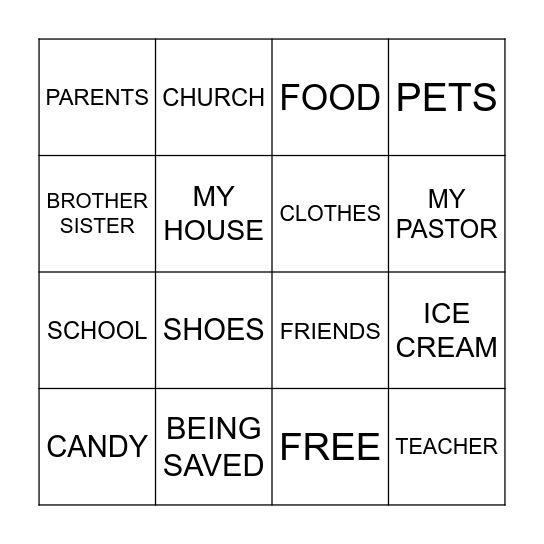 THANKFUL Bingo Card