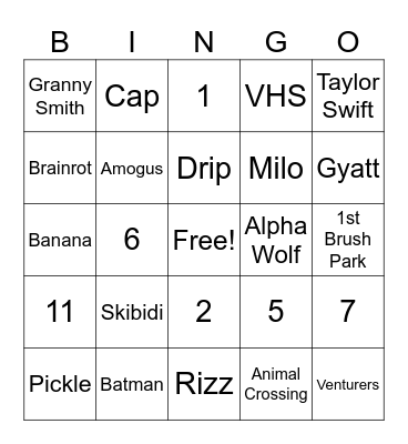 Skibidi B ·I ·N ·G ·O Bingo Card