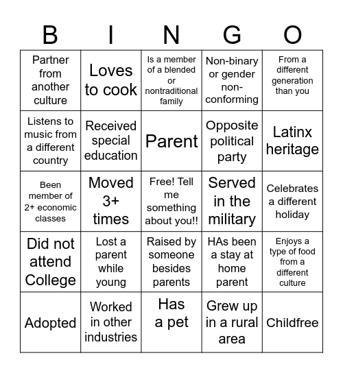 Diversity Bingo Card