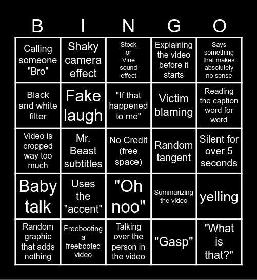 Sssniperwolf Bingo Card