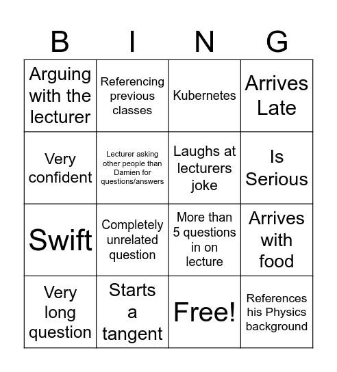 Damien Bingo Card