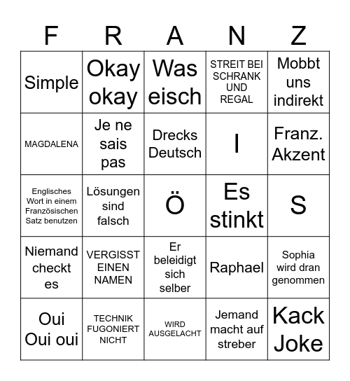 FRANZ BINGO Card