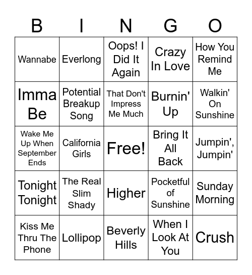 Music Bingo Card