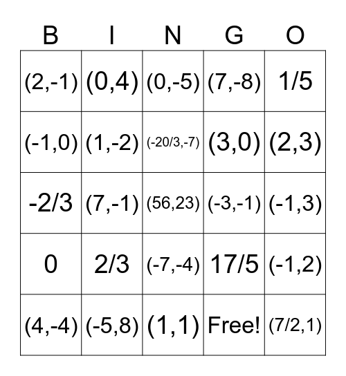 Lines & Systems of Equations Bingo Card