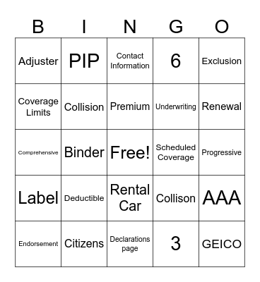 SERVICE BINGO Card