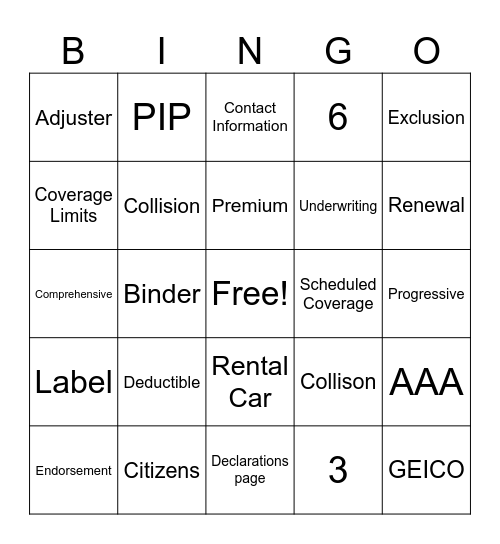 SERVICE BINGO Card