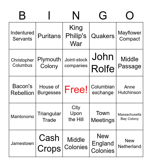 Unit 1 Bingo Card