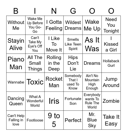 Musical Bingo Card