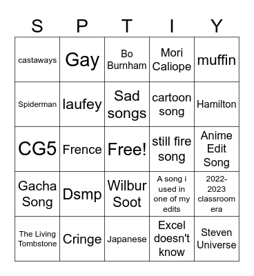 My Old Playlist Bingo Card