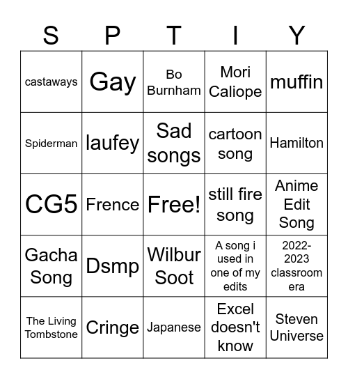 My Old Playlist Bingo Card