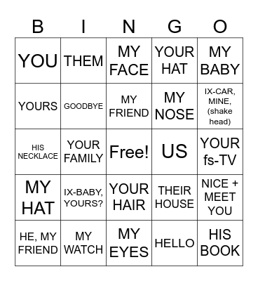 ASL 1 Unit 1 Bingo Card