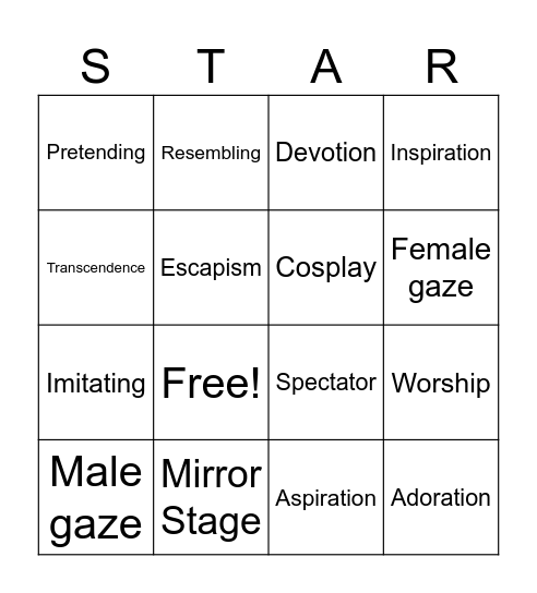 Stacey Identification Bingo Card