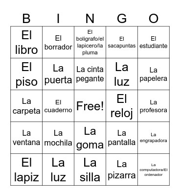 Classroom Vocab Bingo Card