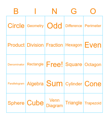 Math Launch Bingo Card