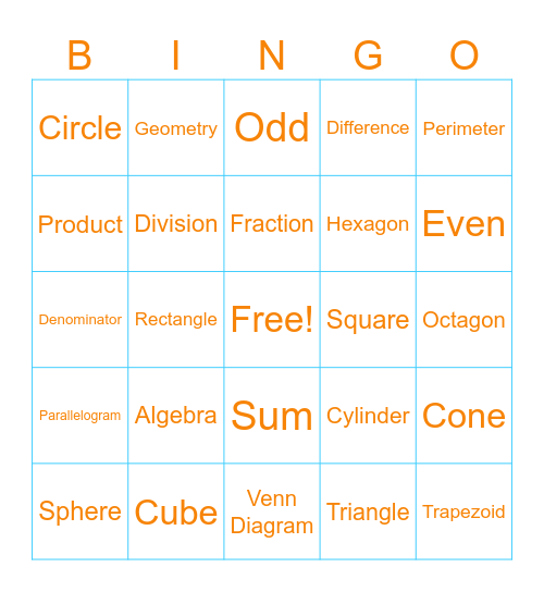 Math Launch Bingo Card