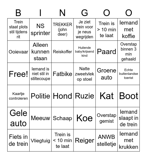 Lekker treinen Bingo Card