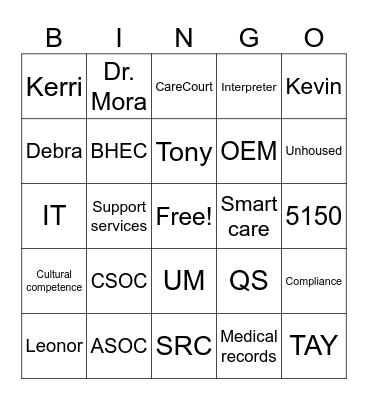 BHRS Bingo Card