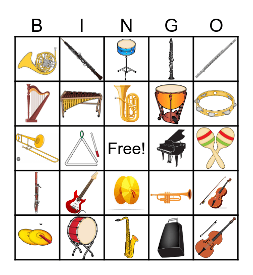 Instrument Families Bingo Card