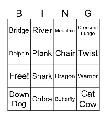 Fit Kids Yoga Bingo Card