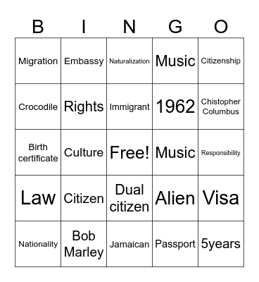 Citizenship Bingo Card