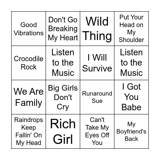 Music Bingo 3 Bingo Card