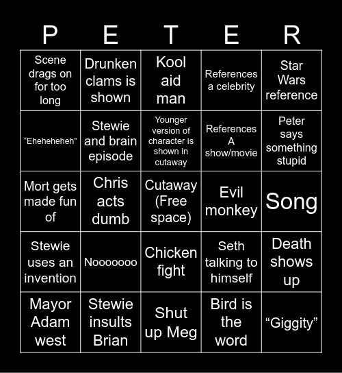 Family guy Bingo Card