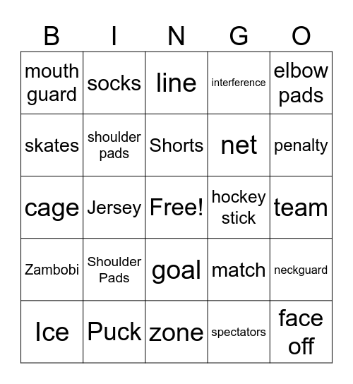 Ice Hockey Bingo Card