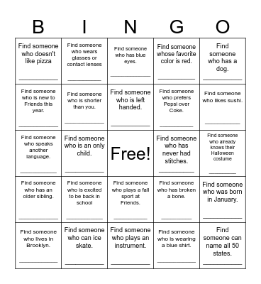 Find Someone Who Bingo Card