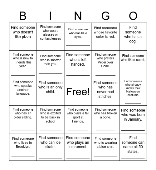 Find Someone Who Bingo Card