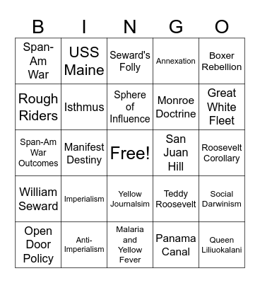 American Imperialism Bingo Card