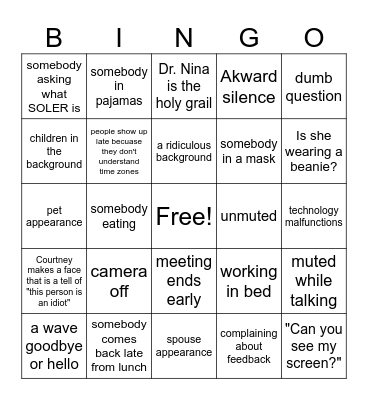 Pre Prac Bingo Card
