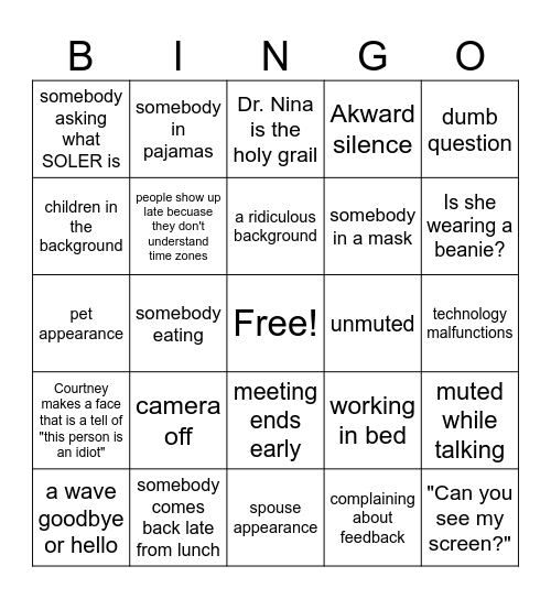 Pre Prac Bingo Card