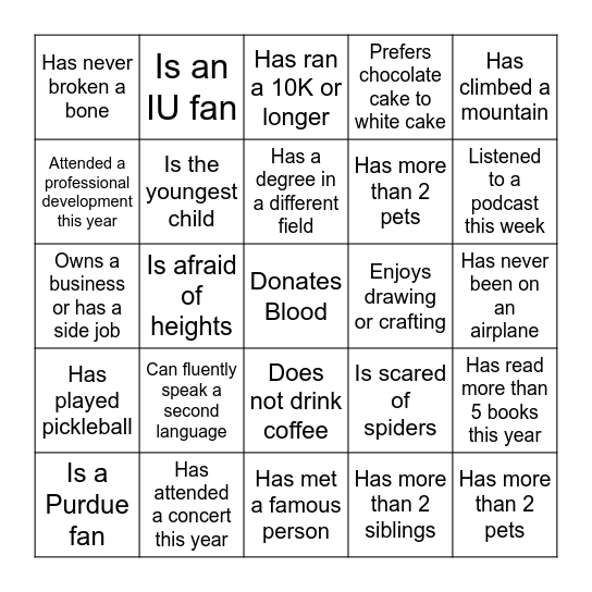 Find Someone Who... Bingo Card