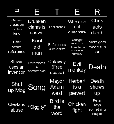 Family guy Bingo Card