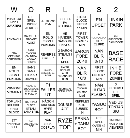 WORLDS 24 Bingo Card